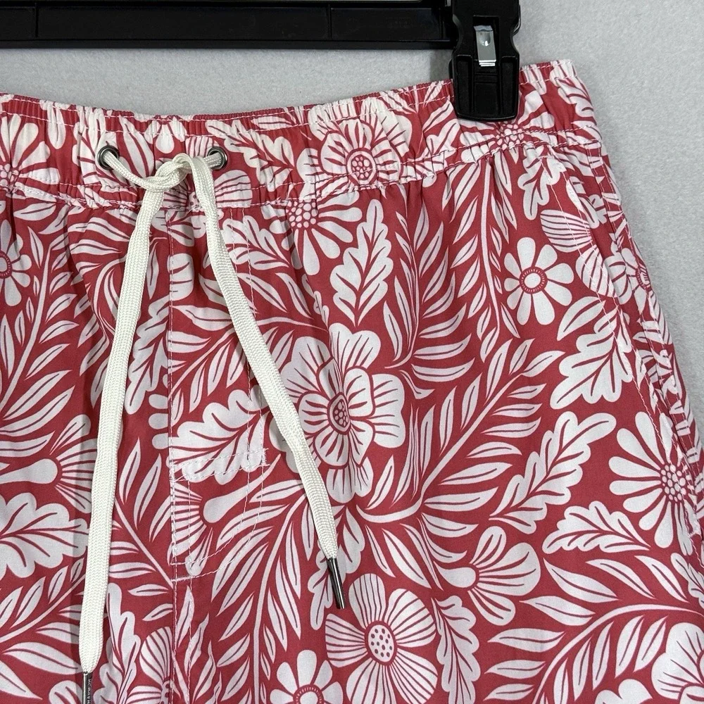 Fair Harbor Swim Trunks Men Medium Anchor Red Hawaiian Floral Lined Board Shorts